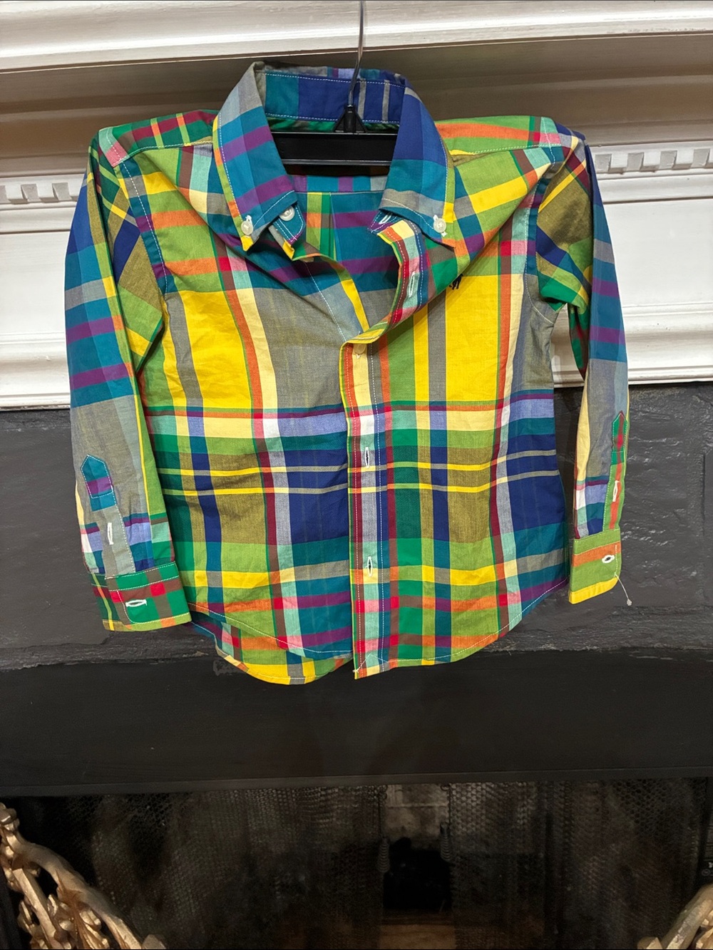 Polo by Ralph Lauren Boys Bright Yellow, Green, Blue Plaid Button-Down Shirt